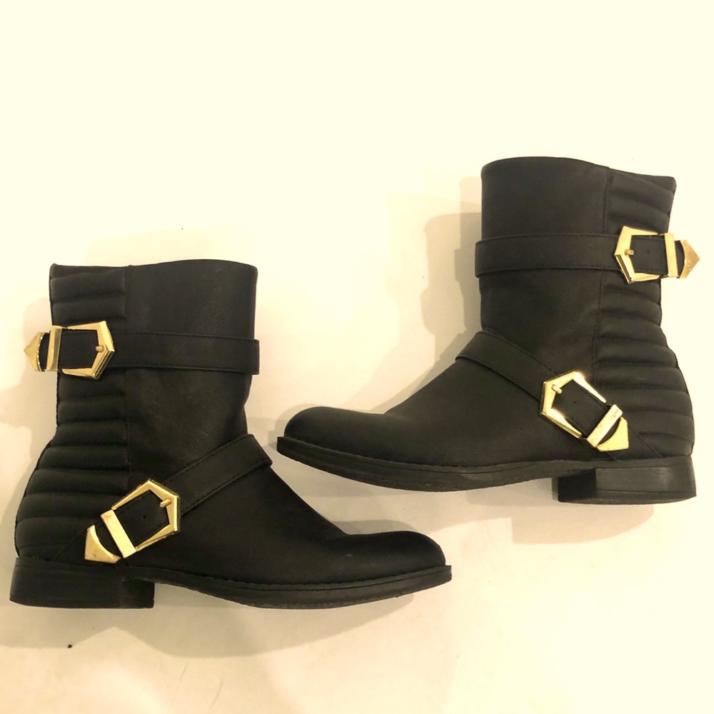 Forever 21 Black Mid Calf Moto Boot Size 6